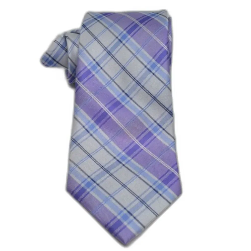 Nautica 100% Silk Plaid Purple Lavender Blue Beige Necktie Tie